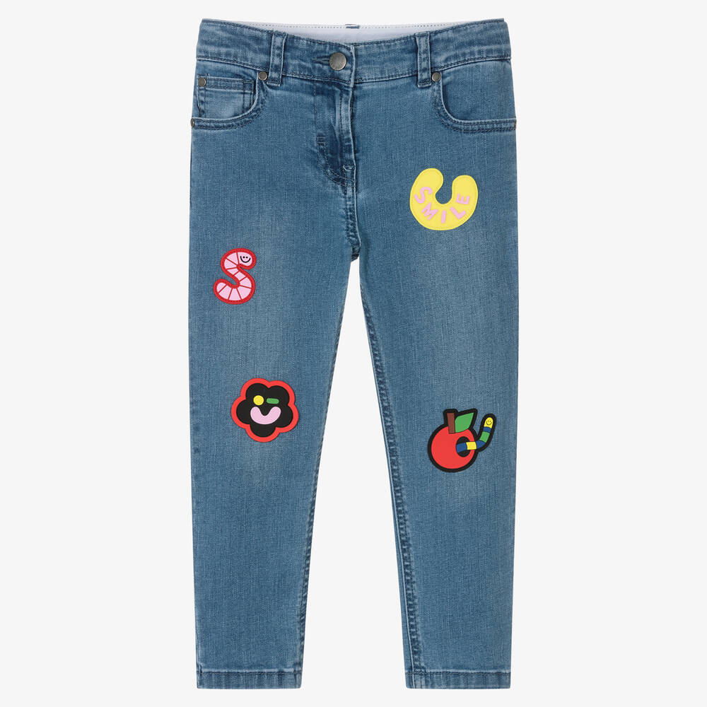 Stella McCartney Kids - Girls Blue Denim Patches Jeans | Childrensalon