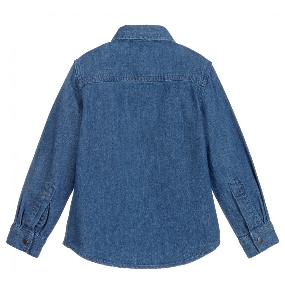 Stella McCartney Kids-قميص قطن دنيم مطرز لون أزرق للبنات | Childrensalon Outlet