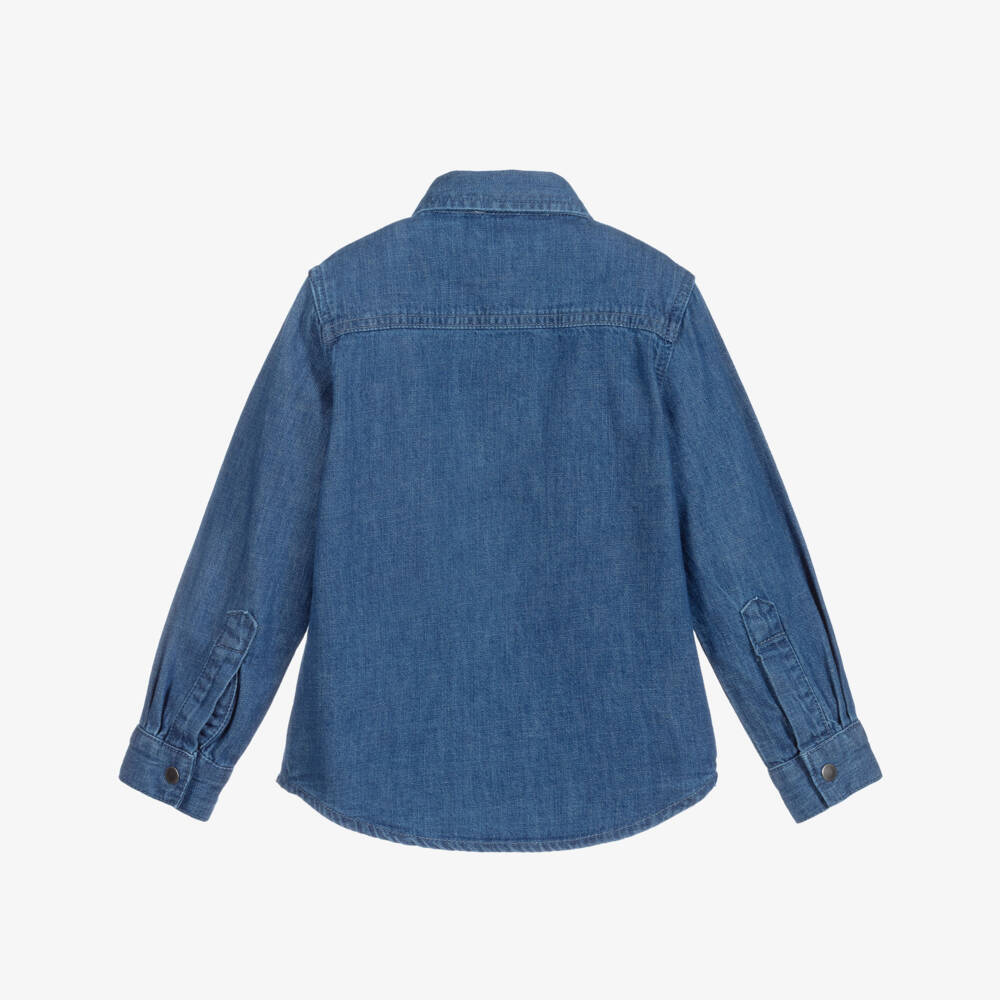 Stella McCartney Kids-قميص قطن دنيم مطرز لون أزرق للبنات | Childrensalon Outlet