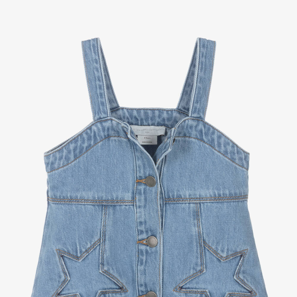 Stella McCartney Kids-Girls Blue Denim Sleeveless Star Dress | Childrensalon Outlet