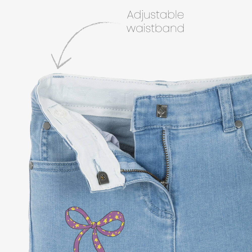 Stella McCartney Kids-Girls Blue Denim Slim Fit Jeans with Bow Print | Childrensalon Outlet