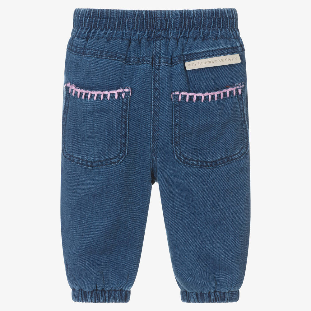 Stella McCartney Kids-بنطلون قطن عضوي شامبري مطرز لون أزرق | Childrensalon Outlet