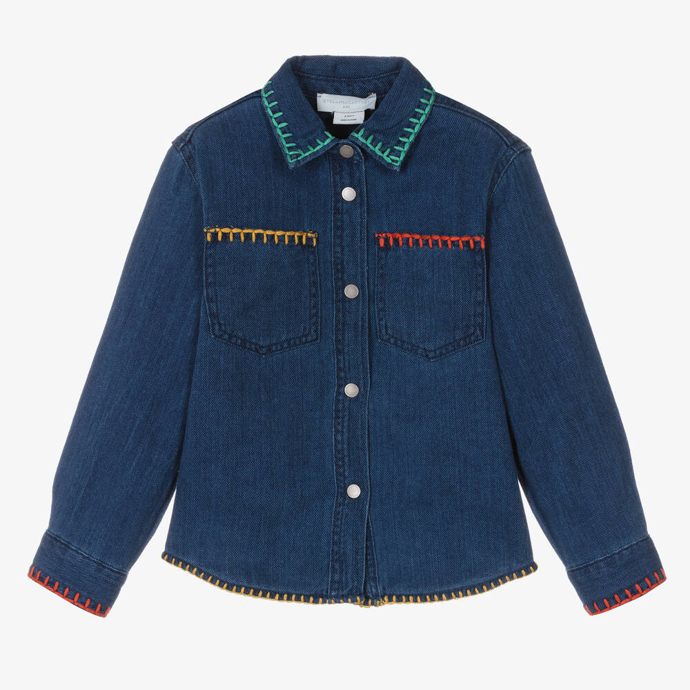 Chemise bleue brod e en jean fille
