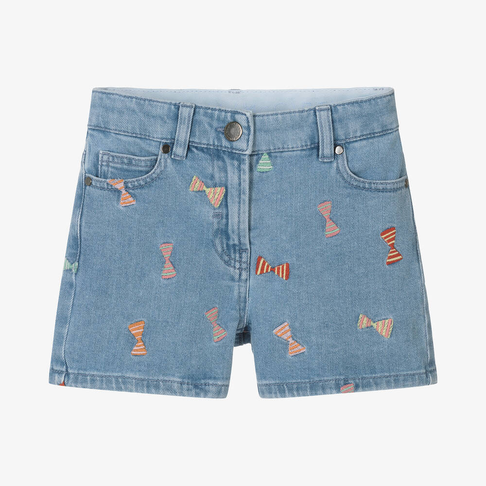 Stella McCartney Kids-Girls Blue Embroidered Denim Shorts | Childrensalon Outlet