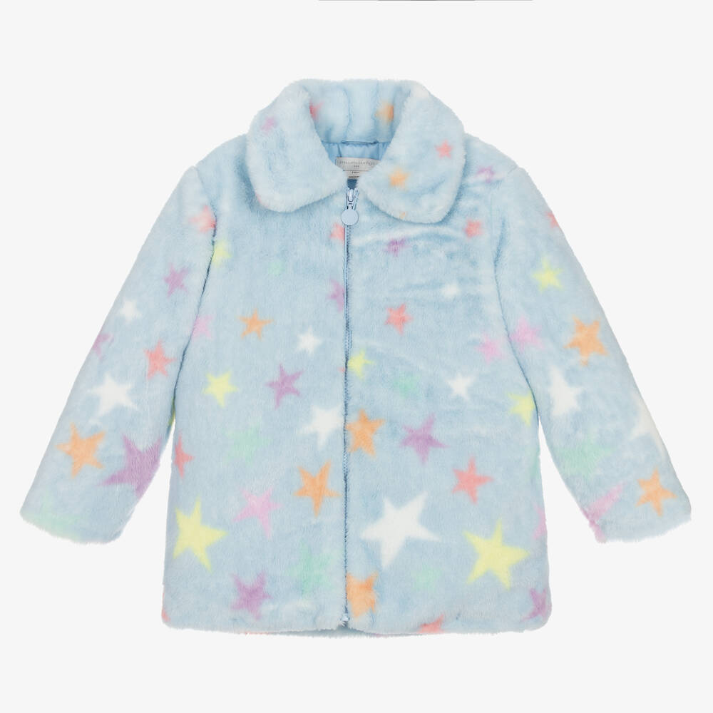 Stella McCartney Kids-Голубая шуба из искусственного меха со звездами | Childrensalon Outlet