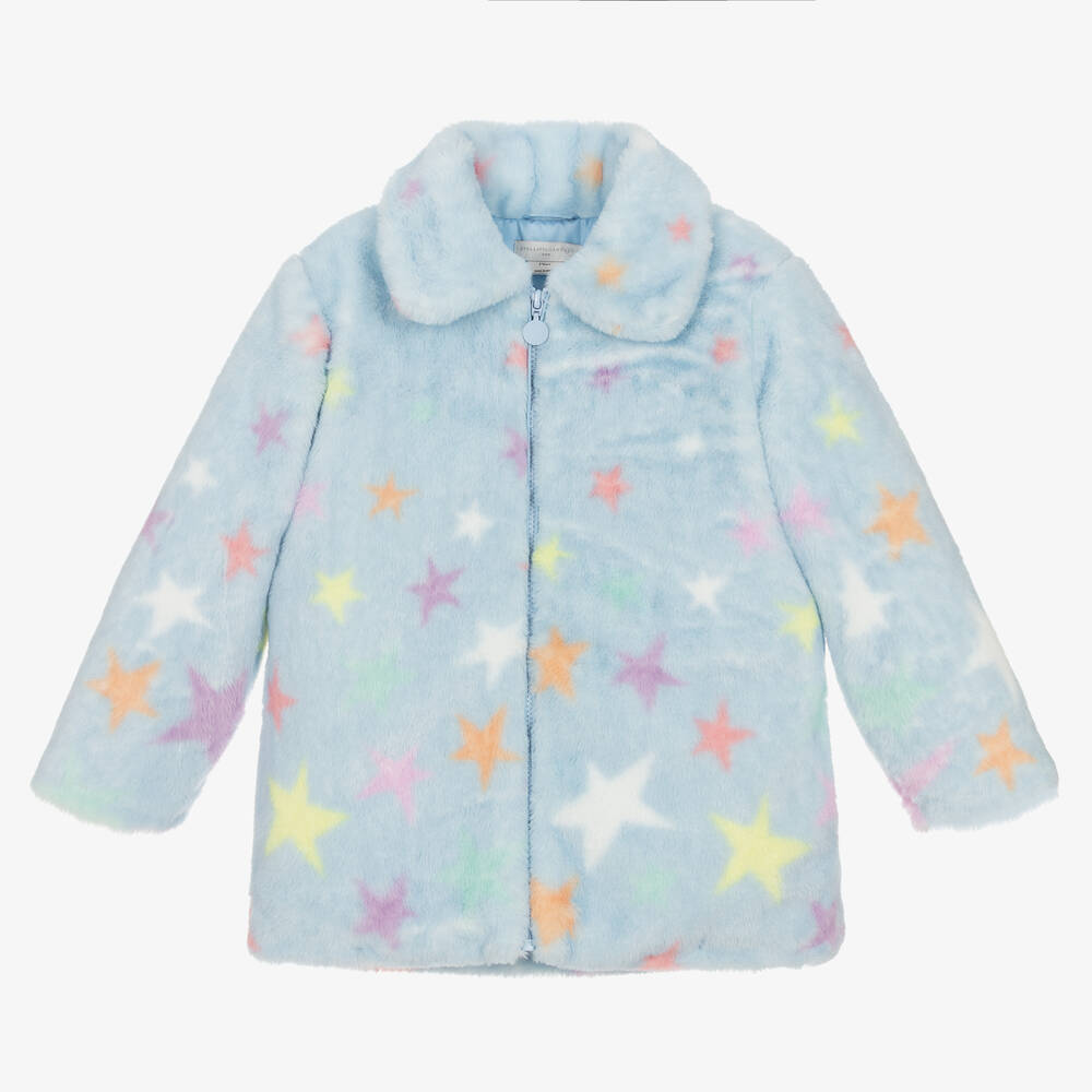 Stella McCartney Kids - Blauer Kunstpelzmantel mit Sternen | Childrensalon