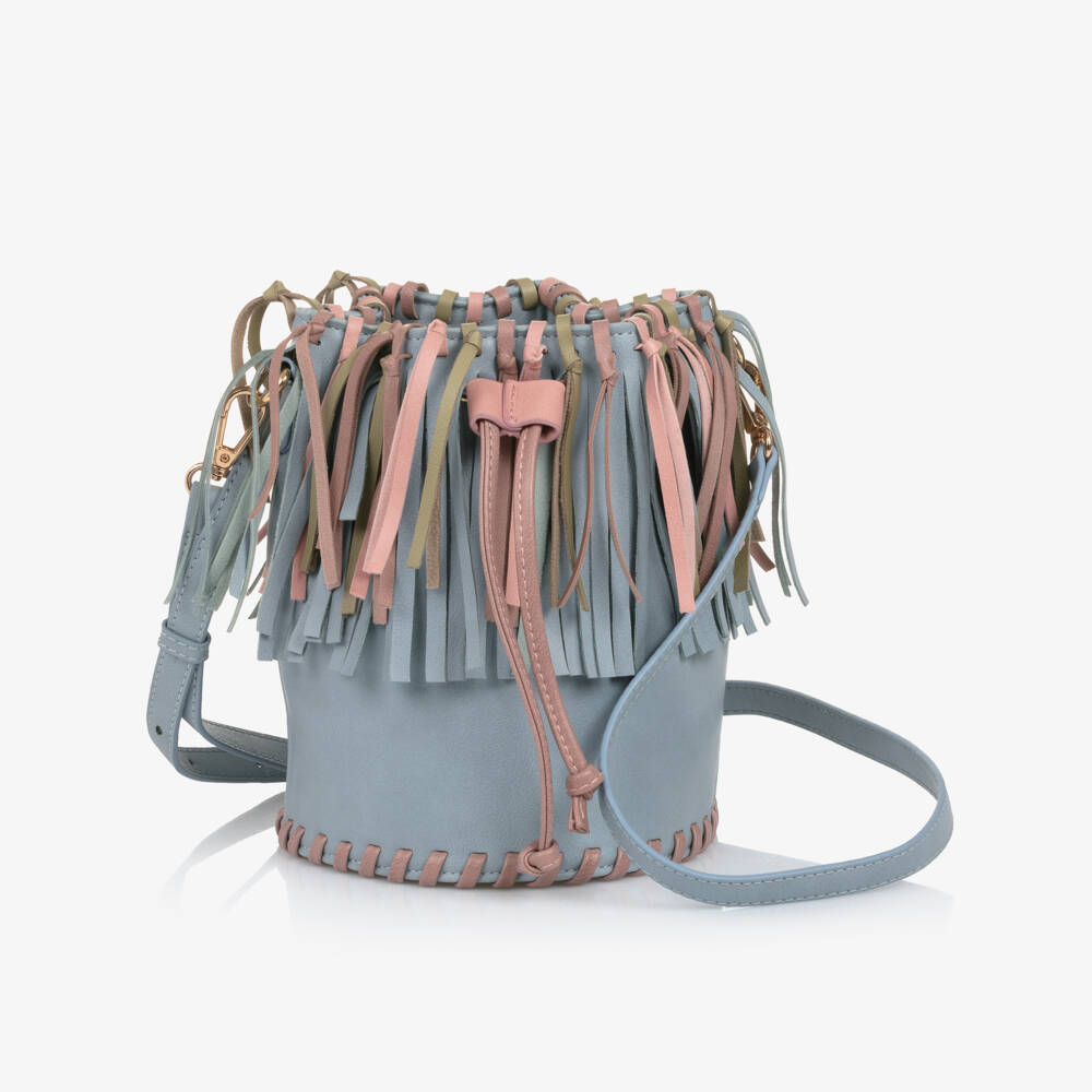 Stella McCartney Kids-Girls Blue Faux Leather Fringed Handbag (20cm) | Childrensalon Outlet