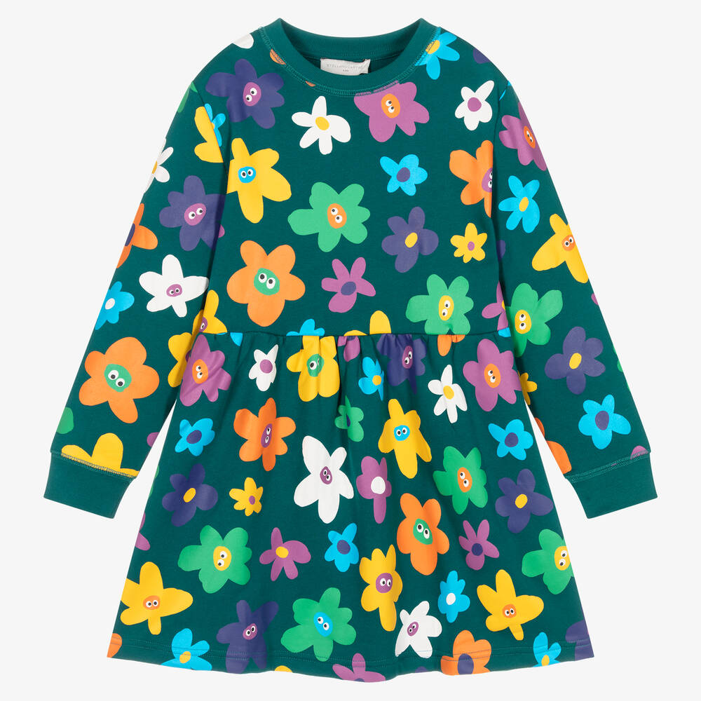 Stella McCartney Kids - Girls Blue Floral Cotton Jersey Dress | Childrensalon
