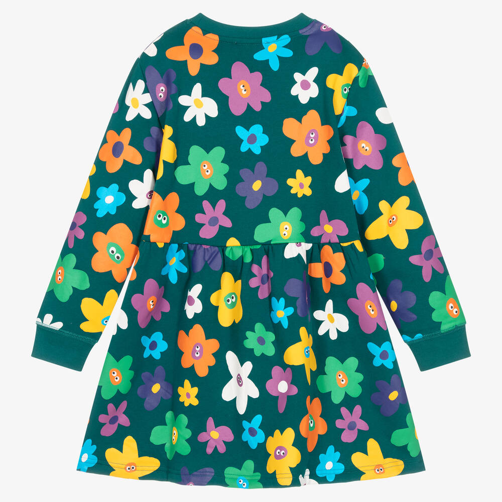 Stella McCartney Kids-فستان قطن عضوي لون أزرق بطبعة ورود | Childrensalon Outlet