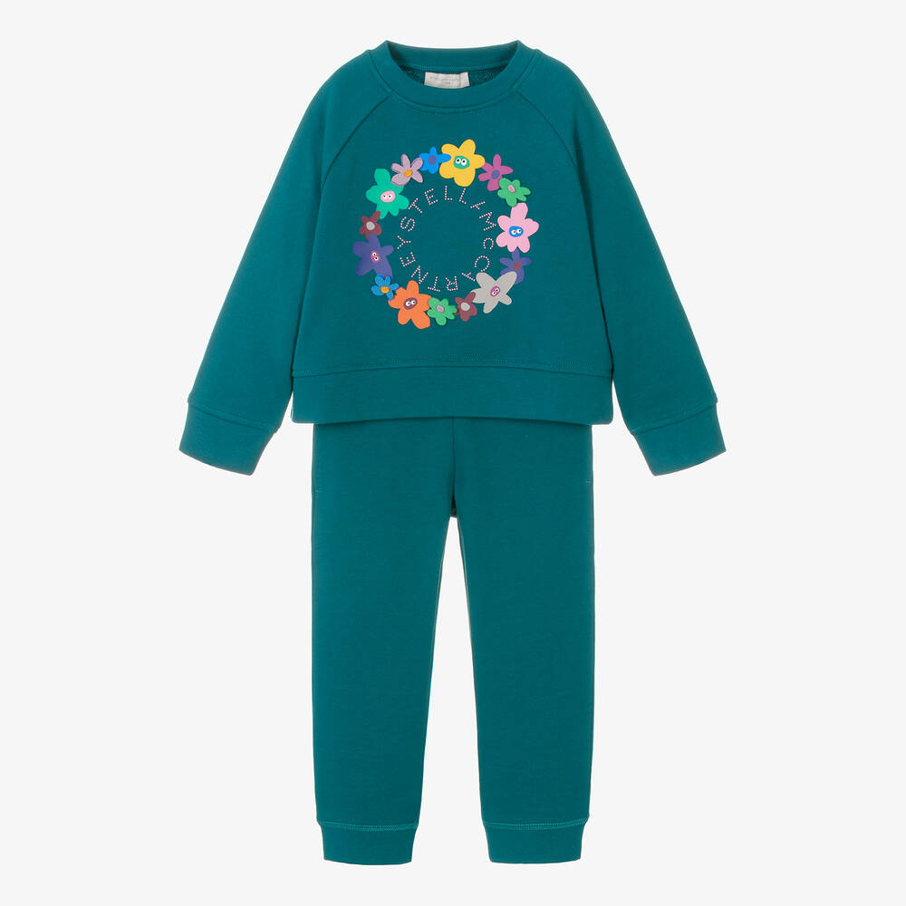 Stella McCartney Kids - Girls Blue Floral Cotton Tracksuit | Childrensalon