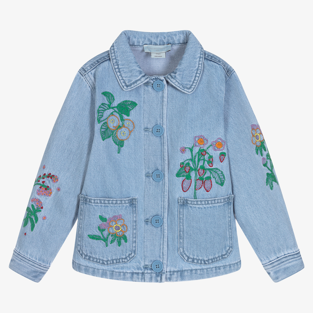 Stella McCartney Kids - Girls Blue Floral Denim Jacket | Childrensalon