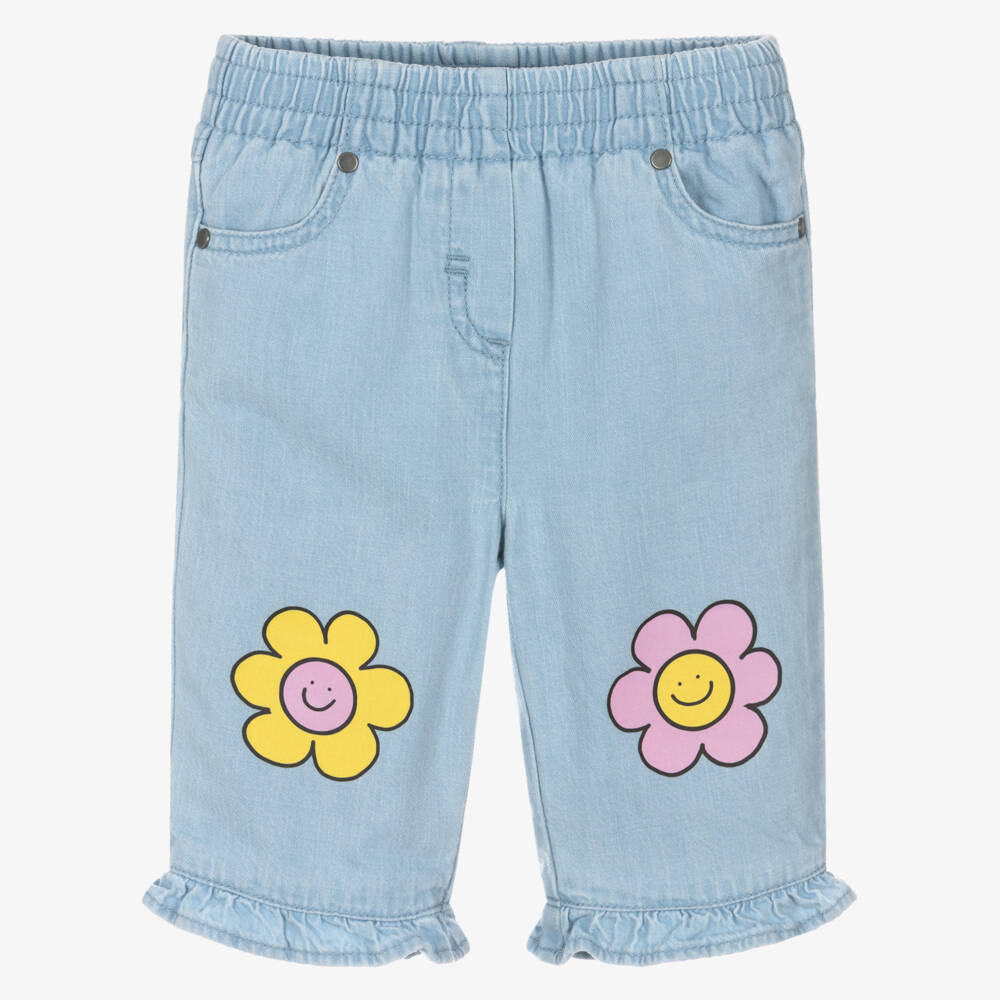 Stella McCartney Kids-Girls Blue Floral Denim Trousers | Childrensalon Outlet