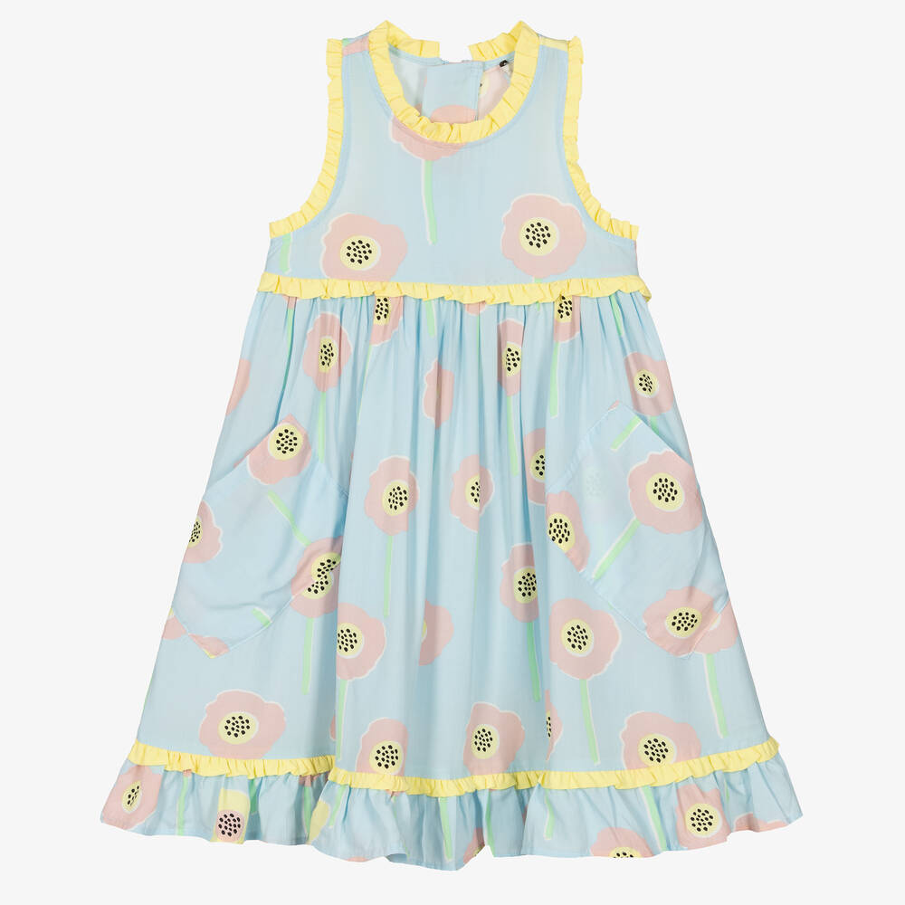 Stella McCartney Kids - Голубое платье из вискозы с цветами | Childrensalon