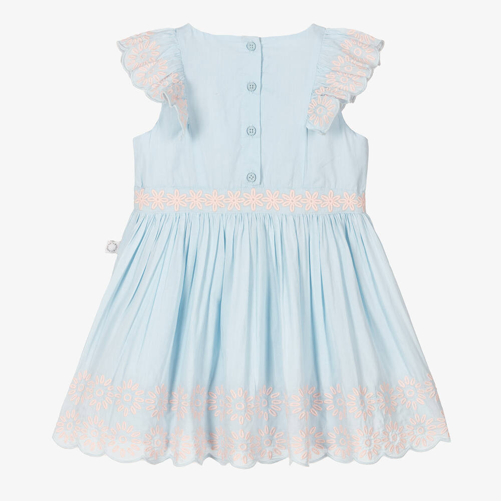 Stella McCartney Kids-فستان أطفال بناتي قطن عضوي مطرز لون أزرق فاتح | Childrensalon Outlet