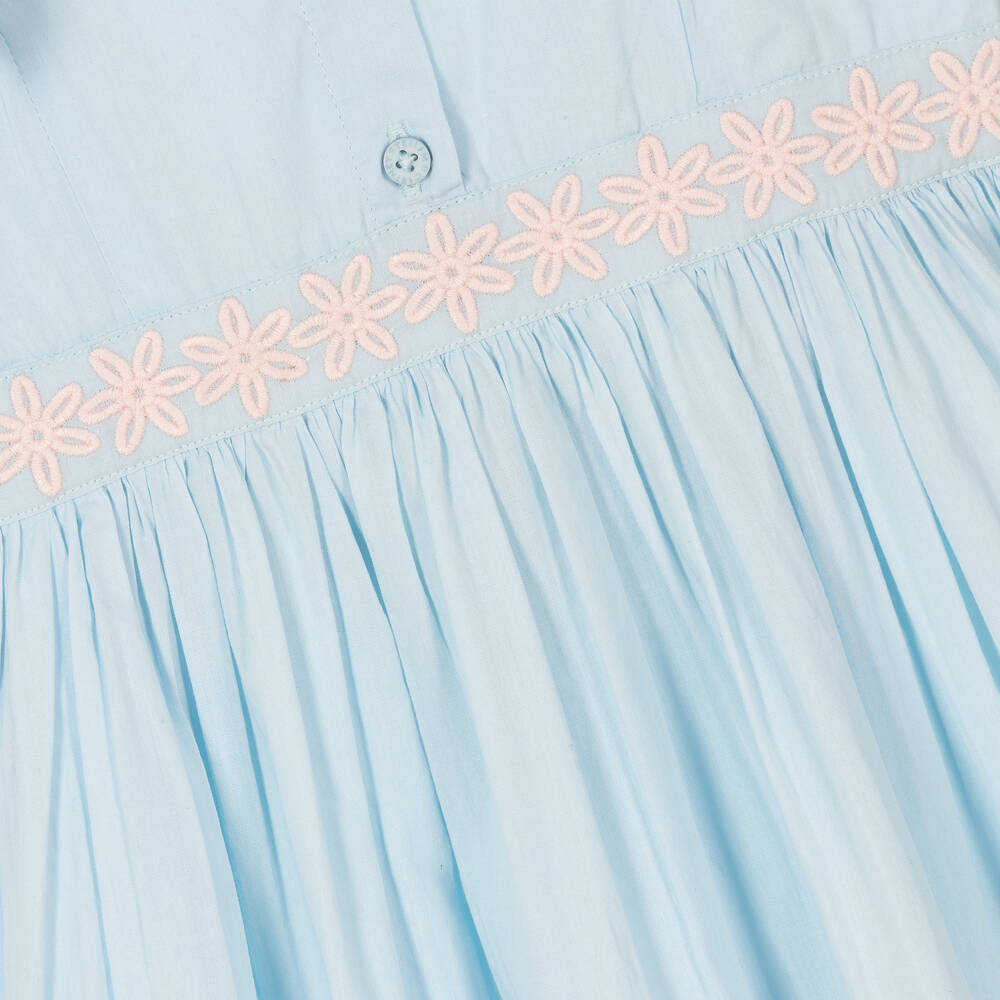 Stella McCartney Kids-فستان أطفال بناتي قطن عضوي مطرز لون أزرق فاتح | Childrensalon Outlet