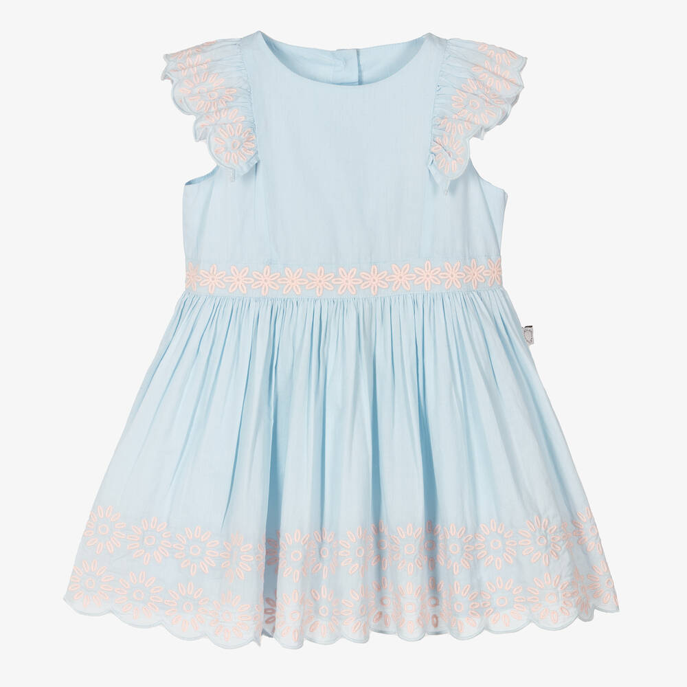 Stella McCartney Kids - Blaues besticktes Biobaumwoll-Kleid | Childrensalon