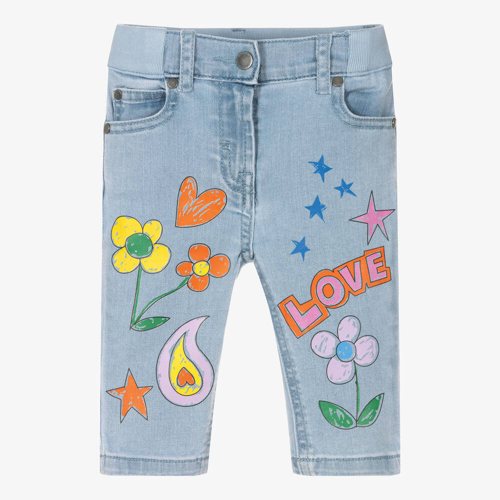 Stella McCartney Kids - Girls Blue Printed Denim Jeans | Childrensalon