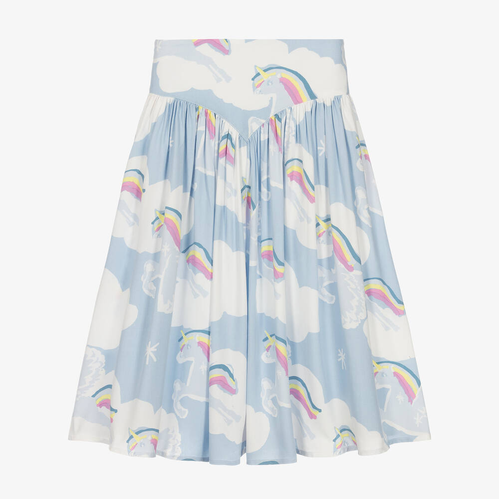 Stella McCartney Kids - Girls Blue Rainbow Unicorns Skirt | Childrensalon