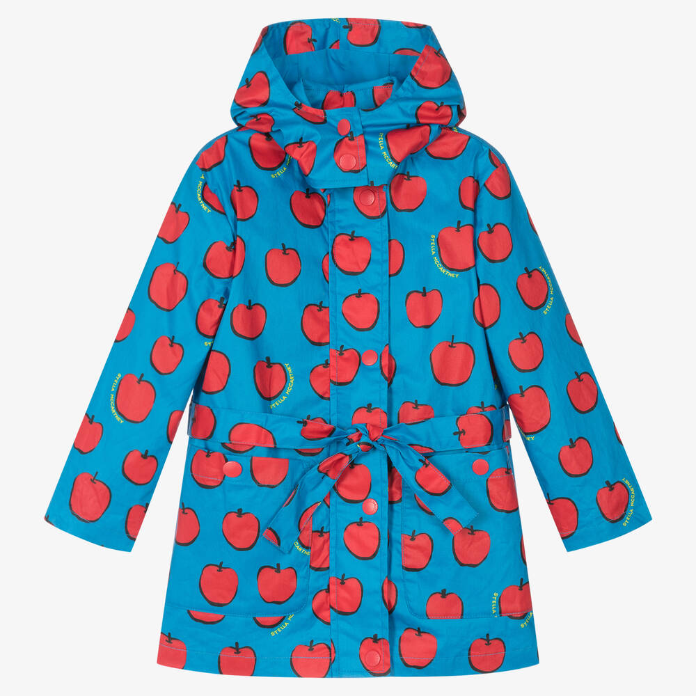 Stella McCartney Kids - Голубой дождевик с красными яблоками для девочек | Childrensalon