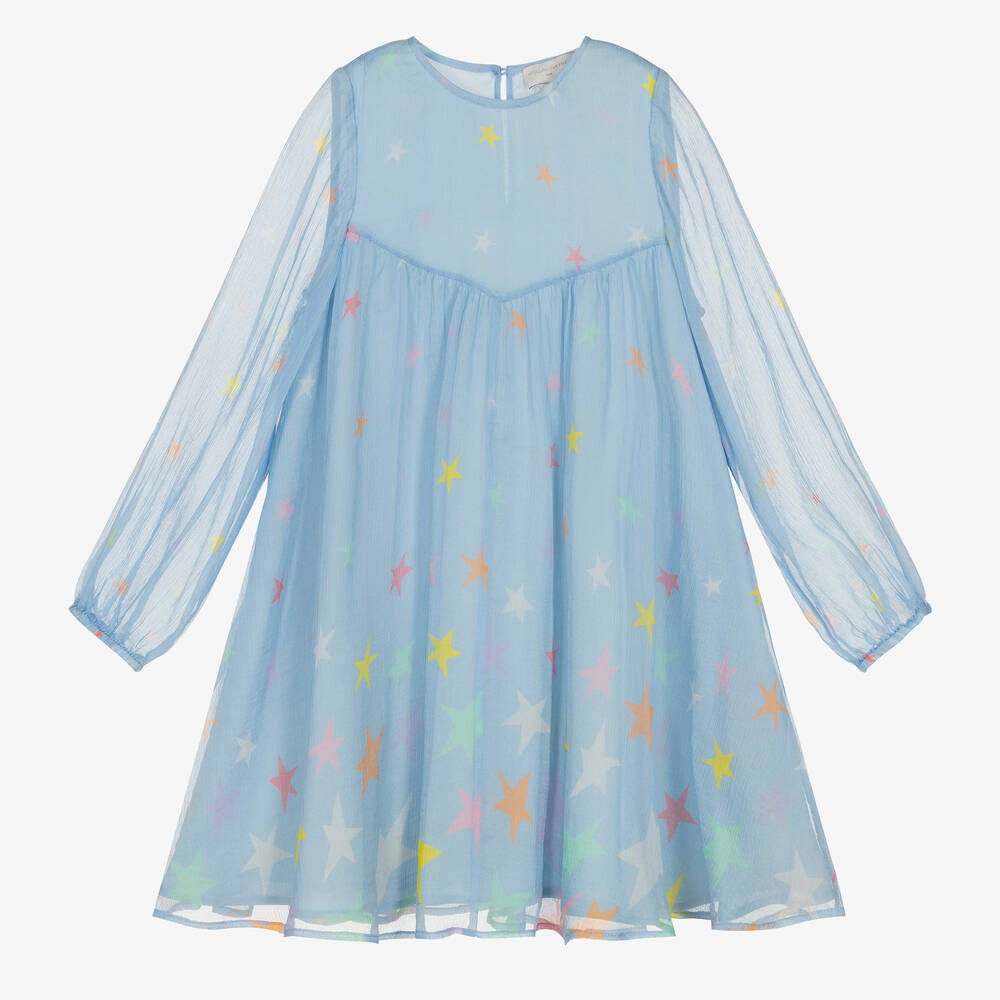 Stella McCartney Kids - Голубое платье из шелкового шифона со звездами | Childrensalon