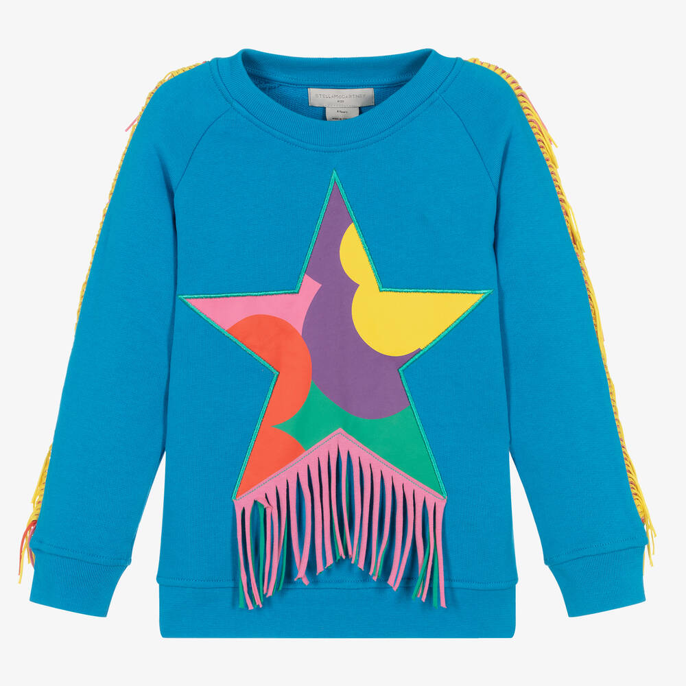 Stella McCartney Kids - Голубой свитшот со звездой и бахромой | Childrensalon