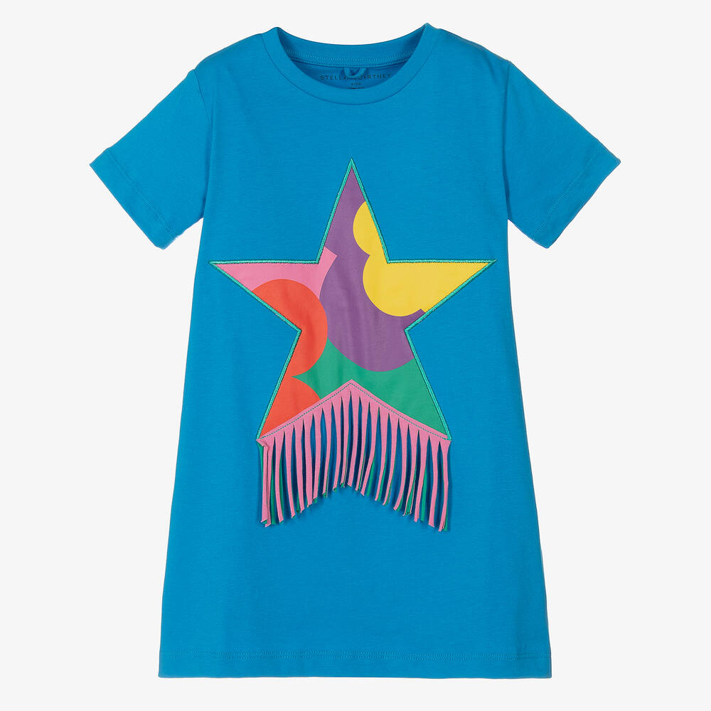 Stella McCartney Kids - Girls Blue Star Fringe T-Shirt Dress | Childrensalon
