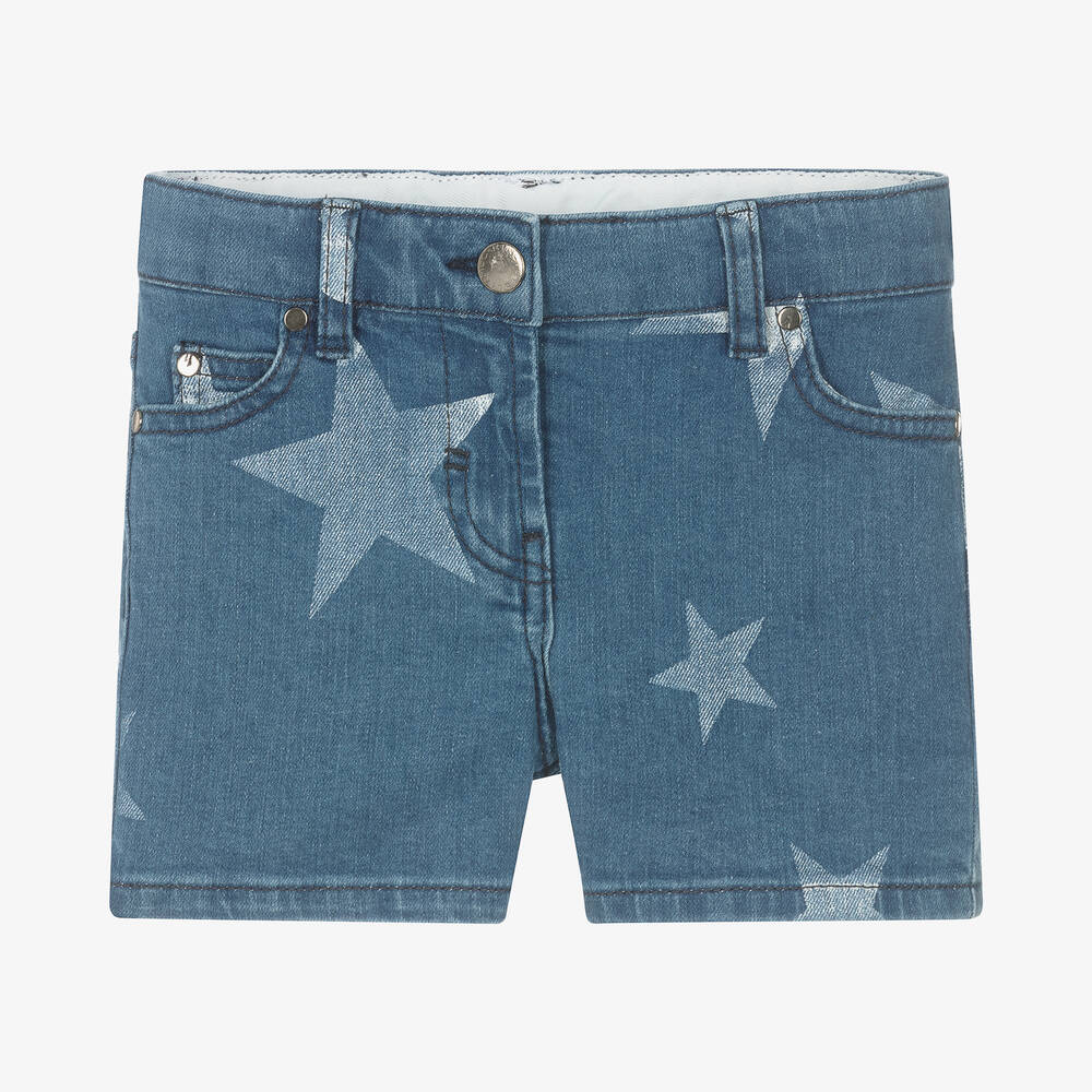 Stella McCartney Kids - Girls Blue Star Print Denim Shorts | Childrensalon