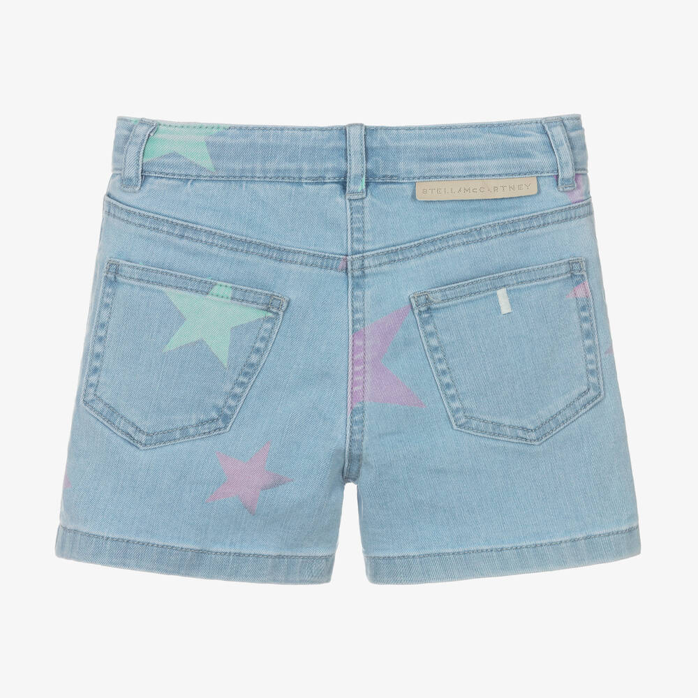 Stella McCartney Kids-شورت قطن عضوي دنيم لون أزرق بطبعة نجوم للبنات | Childrensalon Outlet