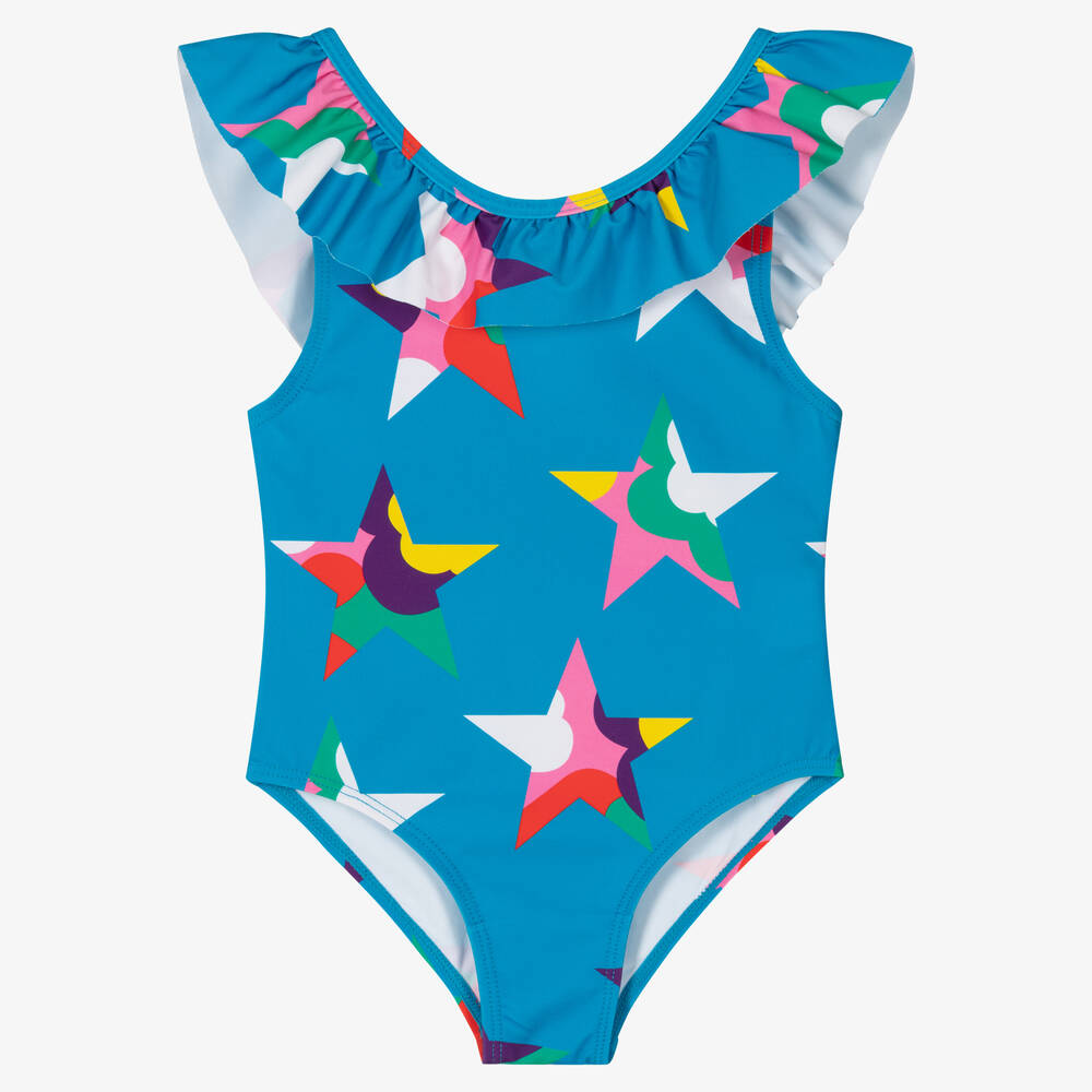 Stella McCartney Kids - Girls Blue Star Print Swimsuit (UPF50+) | Childrensalon