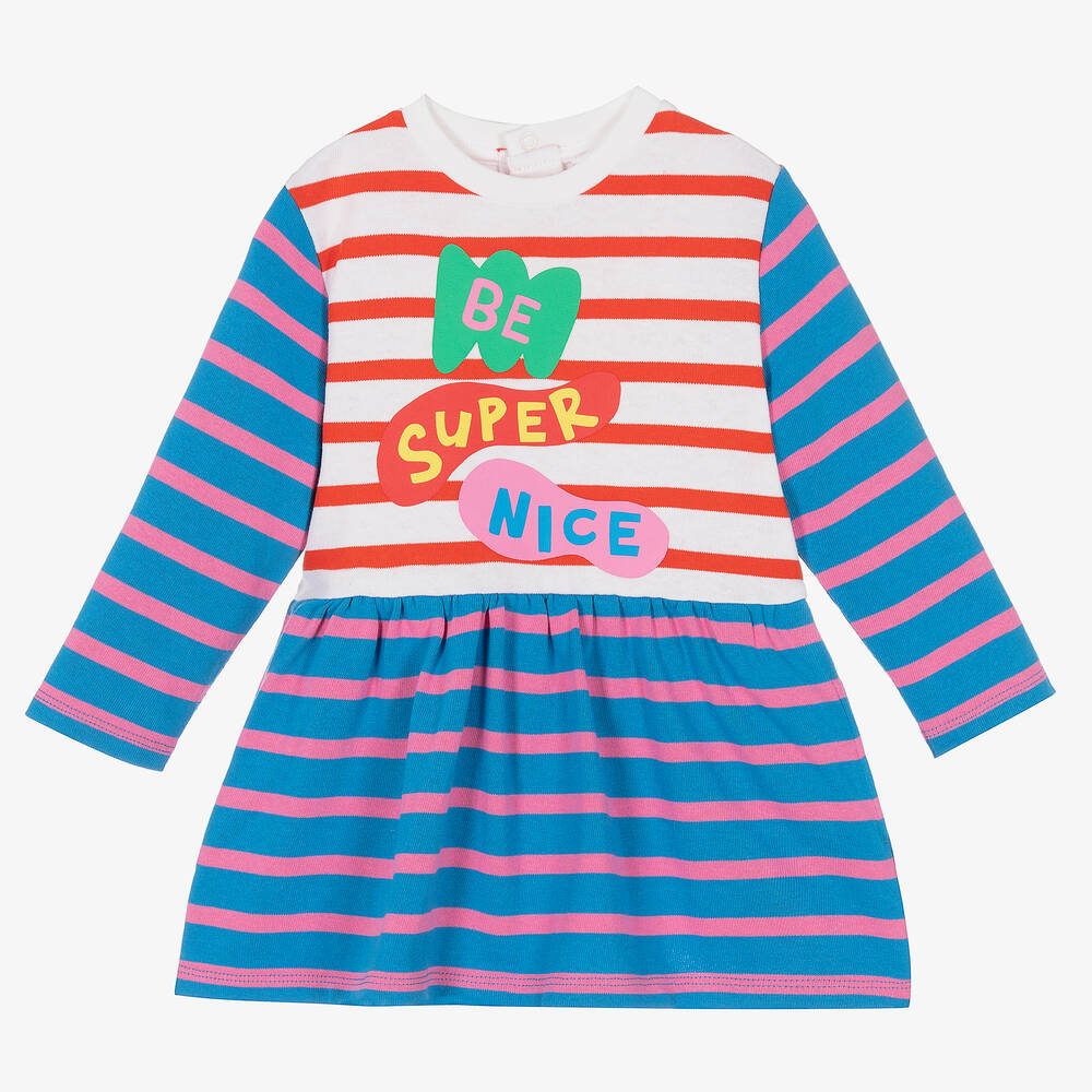 Stella McCartney Kids - Robe bleue rayée à message fille | Childrensalon