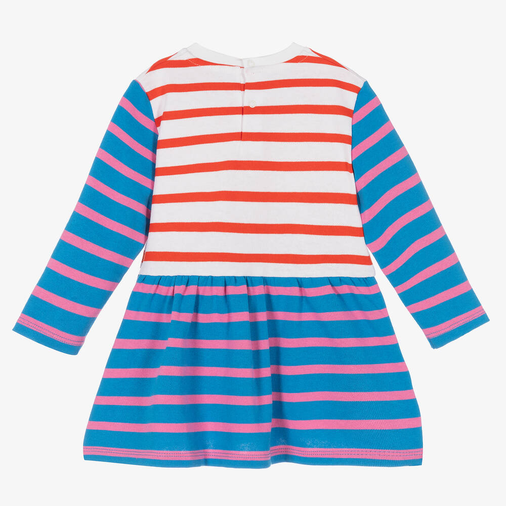 Stella McCartney Kids-Girls Blue Stripe Slogan Dress | Childrensalon Outlet