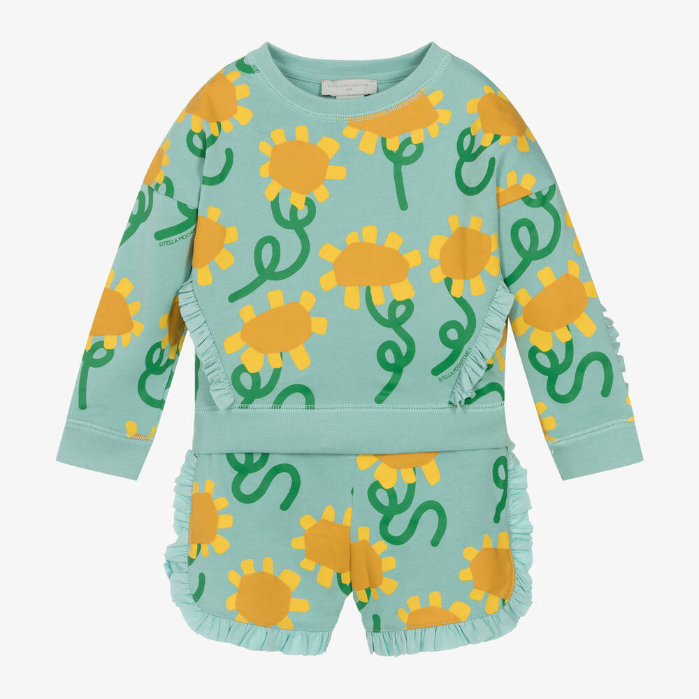 Stella McCartney Kids-Girls Blue Sunflower Print Cotton Shorts Set | Childrensalon Outlet