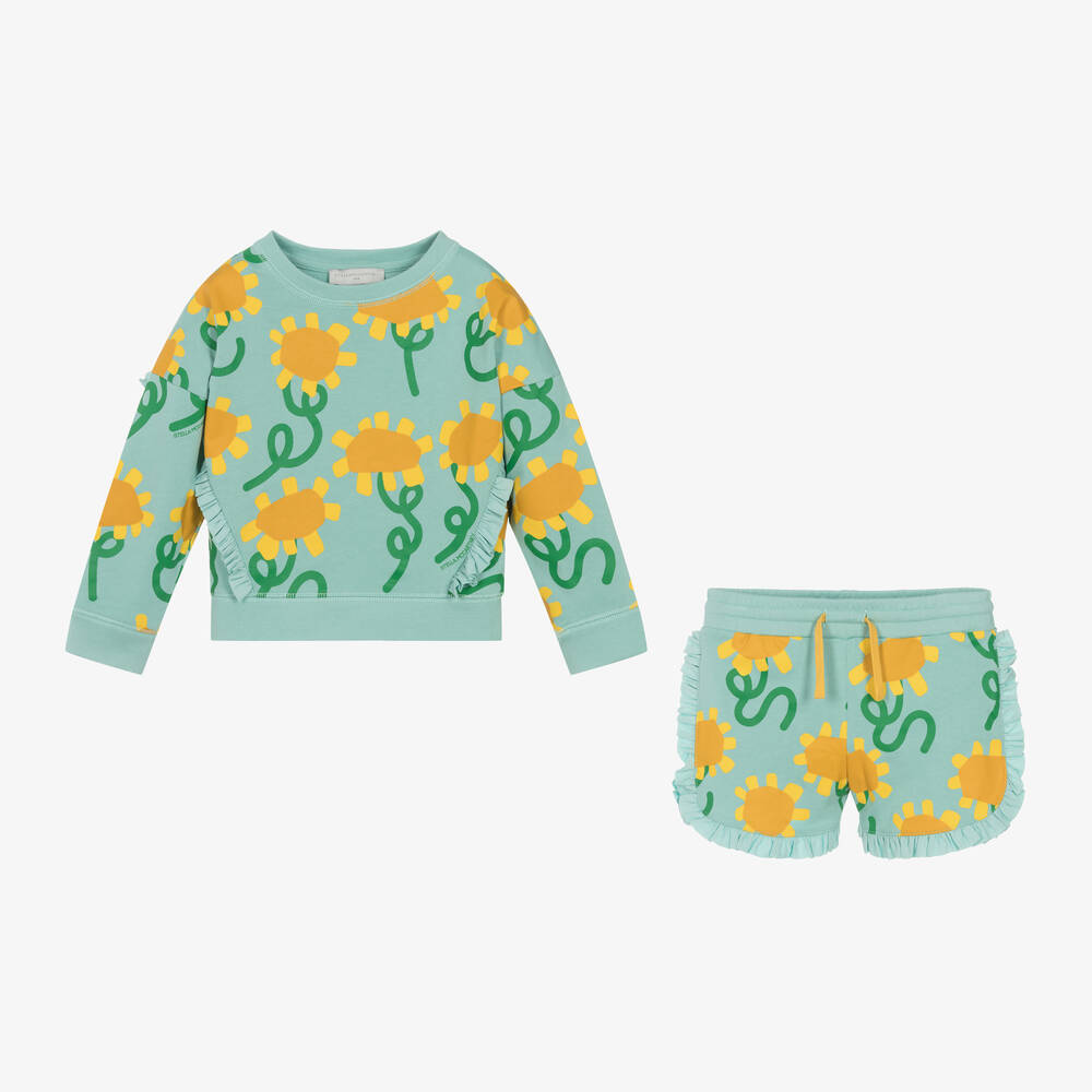 Stella McCartney Kids-طقم شورت قطن عضوي لون أزرق أكوا للبنات | Childrensalon Outlet