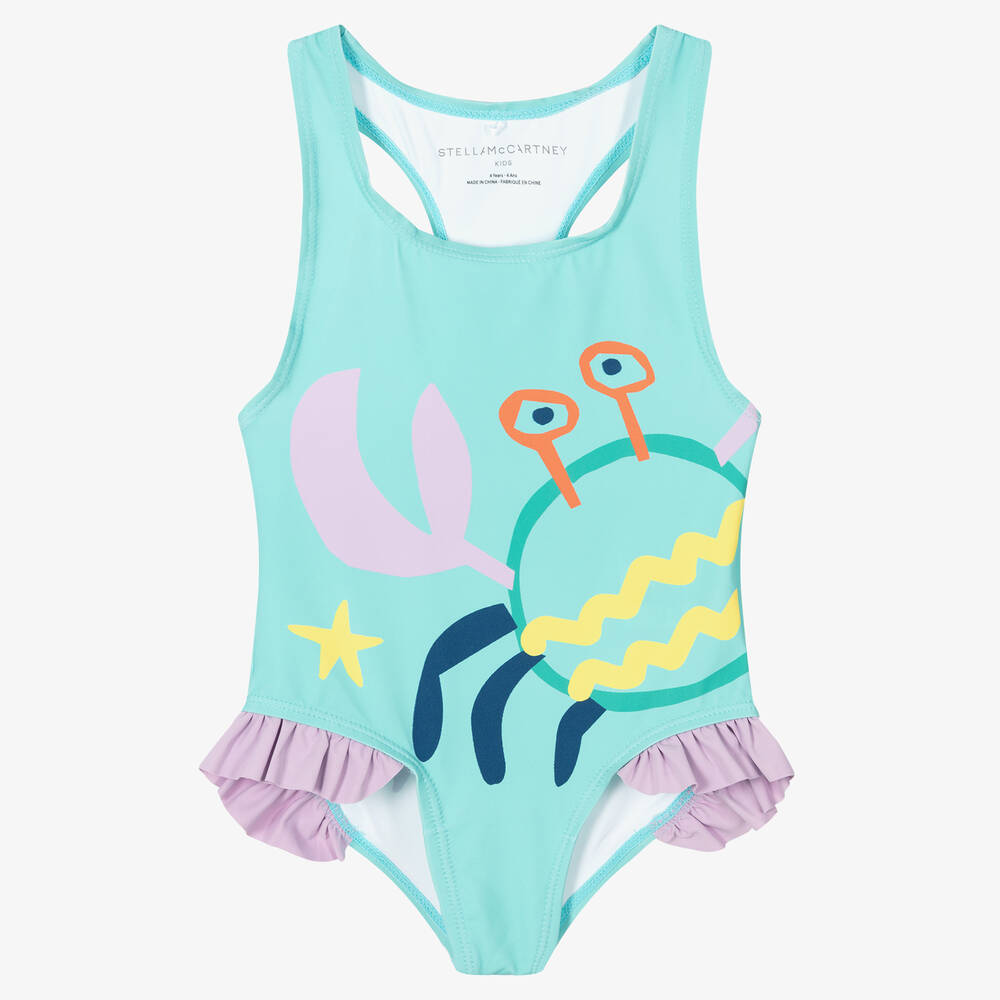 Stella McCartney Kids - Girls Blue Swimsuit (UPF50+) | Childrensalon