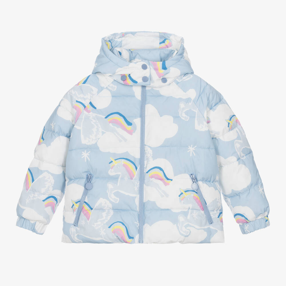 Stella McCartney Kids - Girls Blue Unicorn Puffer Jacket | Childrensalon