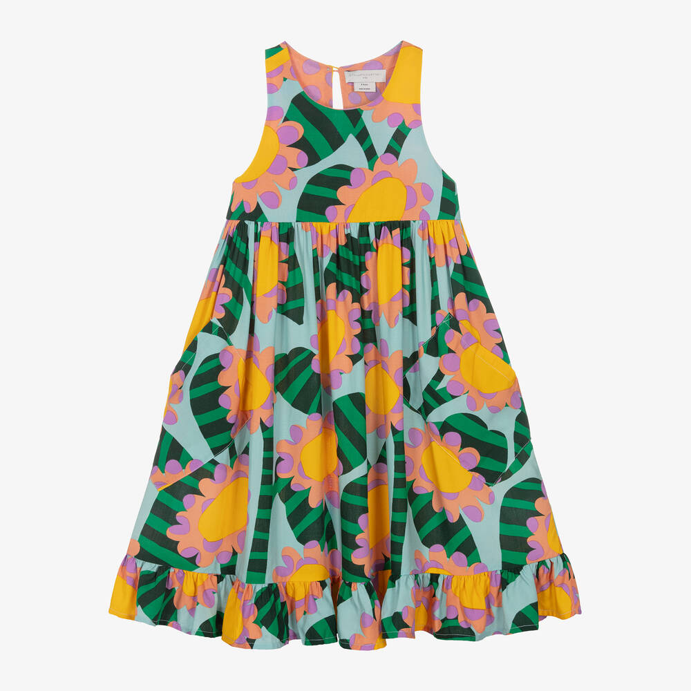 Girls Blue Viscose Sunflower Dress
