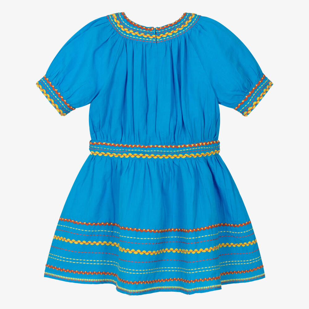 Stella McCartney Kids-Girls Bright Blue Embroidered Ric Rac Dress | Childrensalon Outlet