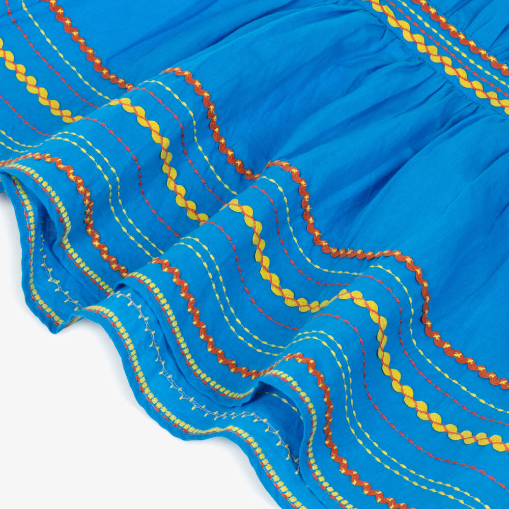 Stella McCartney Kids-Girls Bright Blue Embroidered Ric Rac Dress | Childrensalon Outlet