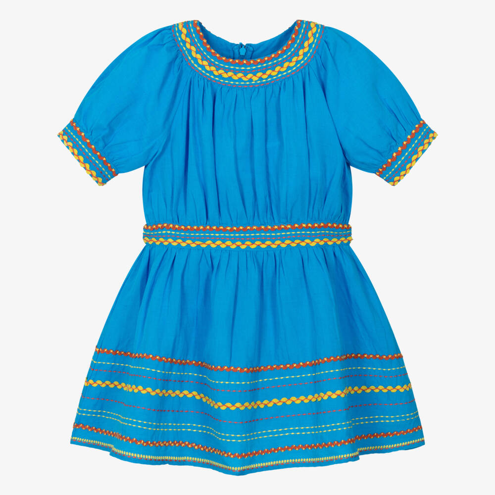 Stella McCartney Kids-Girls Bright Blue Embroidered Ric Rac Dress | Childrensalon Outlet