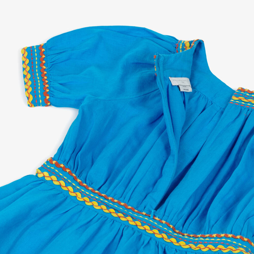 Stella McCartney Kids-Girls Bright Blue Embroidered Ric Rac Dress | Childrensalon Outlet