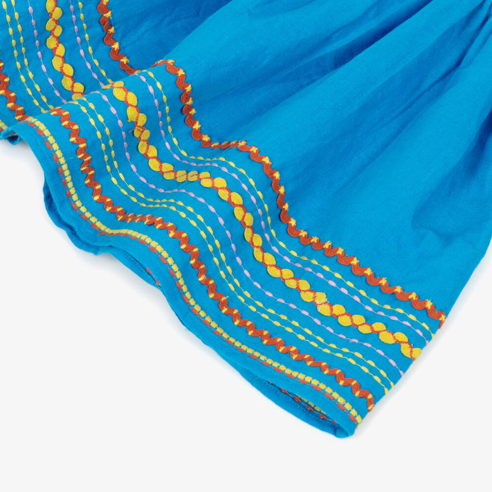 Stella McCartney Kids-Girls Bright Blue Ric Rac Dress with Colourful Embroidery | Childrensalon Outlet