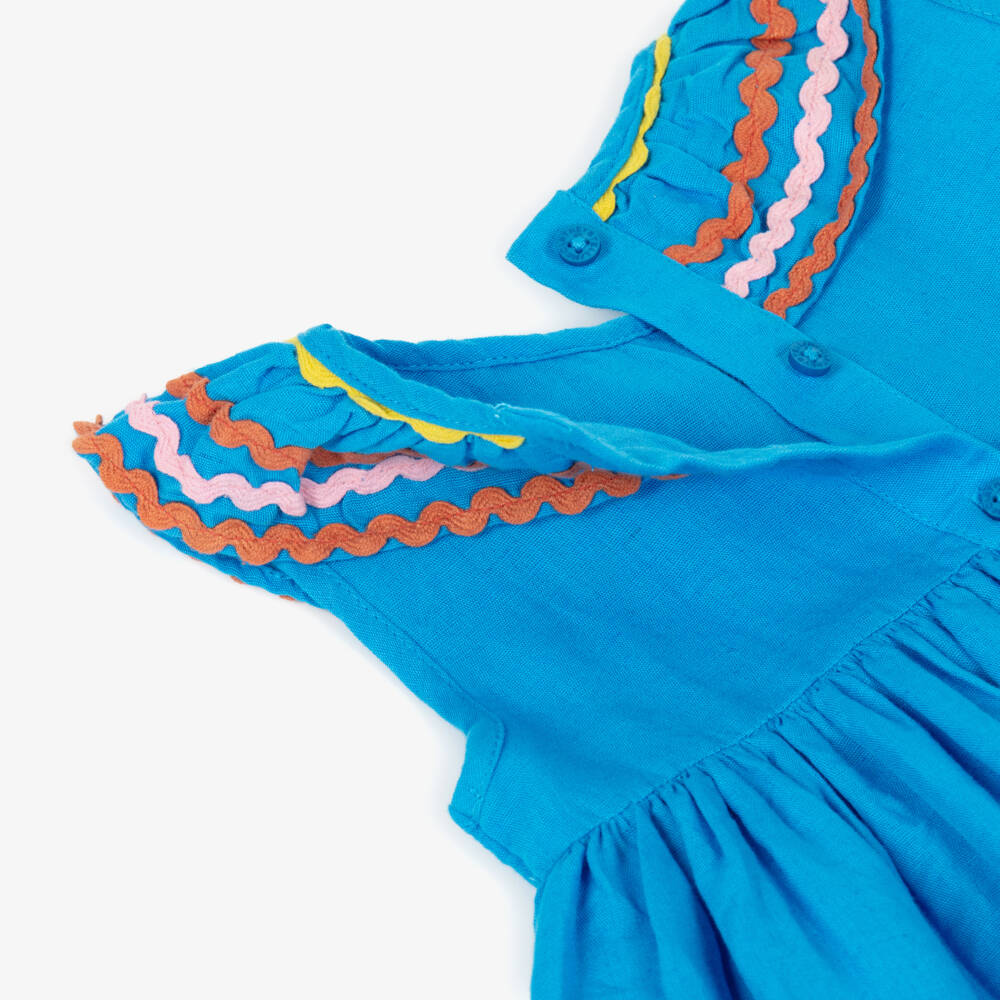 Stella McCartney Kids-Girls Bright Blue Ric Rac Dress with Colourful Embroidery | Childrensalon Outlet