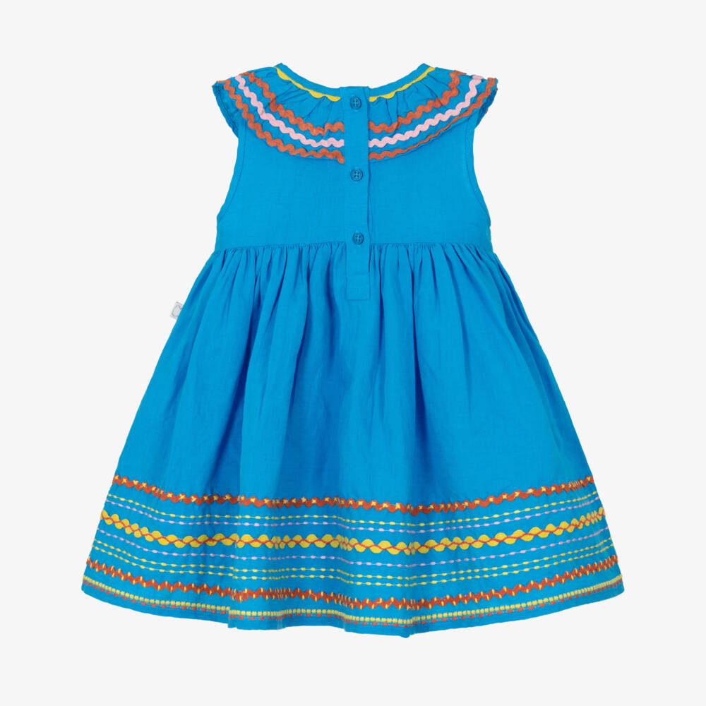 Stella McCartney Kids-Girls Bright Blue Ric Rac Dress with Colourful Embroidery | Childrensalon Outlet