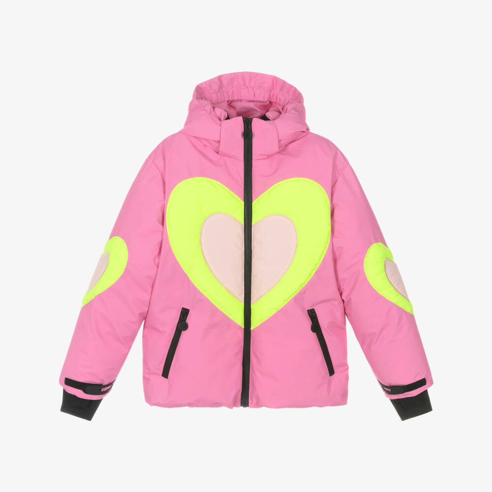 Stella McCartney Kids-Girls Bright Pink Ski Jacket with Neon Hearts | Childrensalon Outlet