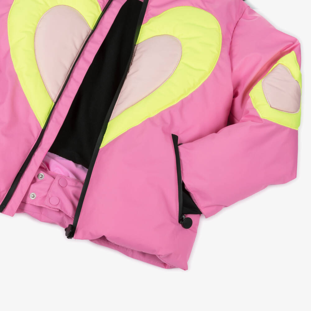 Stella McCartney Kids-Girls Bright Pink Ski Jacket with Neon Hearts | Childrensalon Outlet