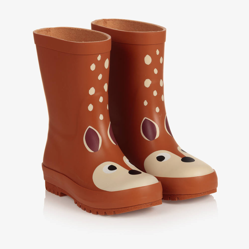 Stella McCartney Kids - Braune Gummistiefel mit Reh-Print | Childrensalon