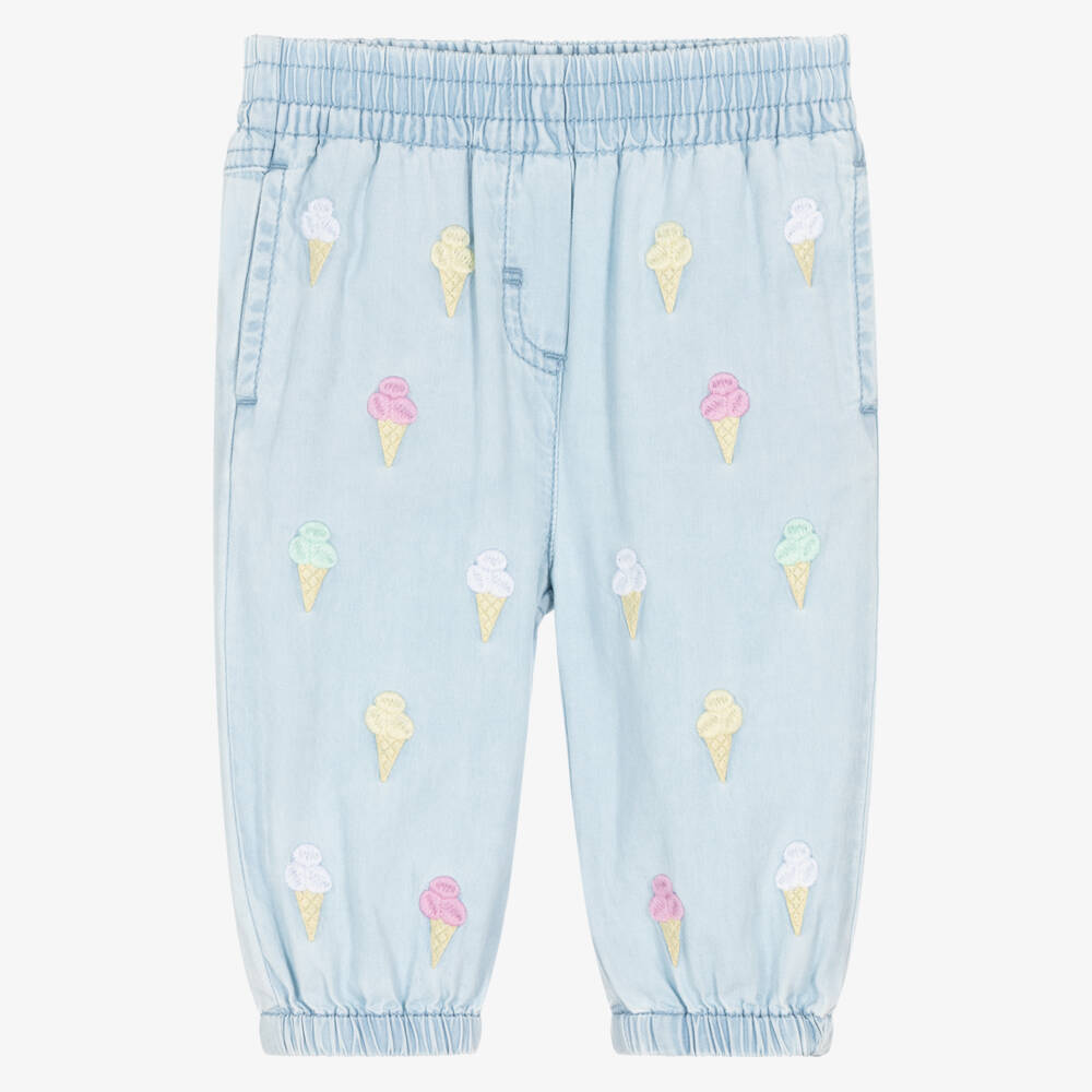 Stella McCartney Kids-Брюки синий шамбре с мороженым для девочек | Childrensalon Outlet