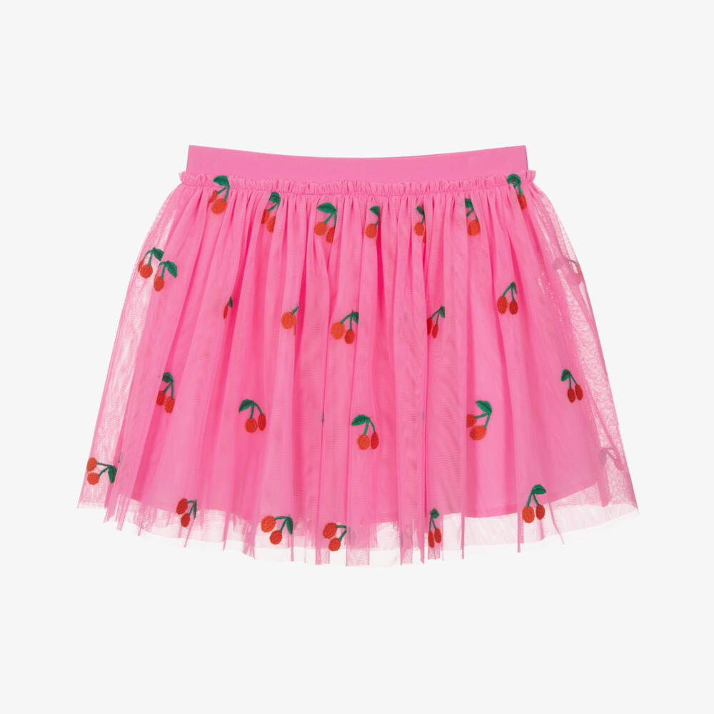 Stella McCartney Kids-Юбка из розового тюля с вышивкой вишнями для девочек | Childrensalon Outlet