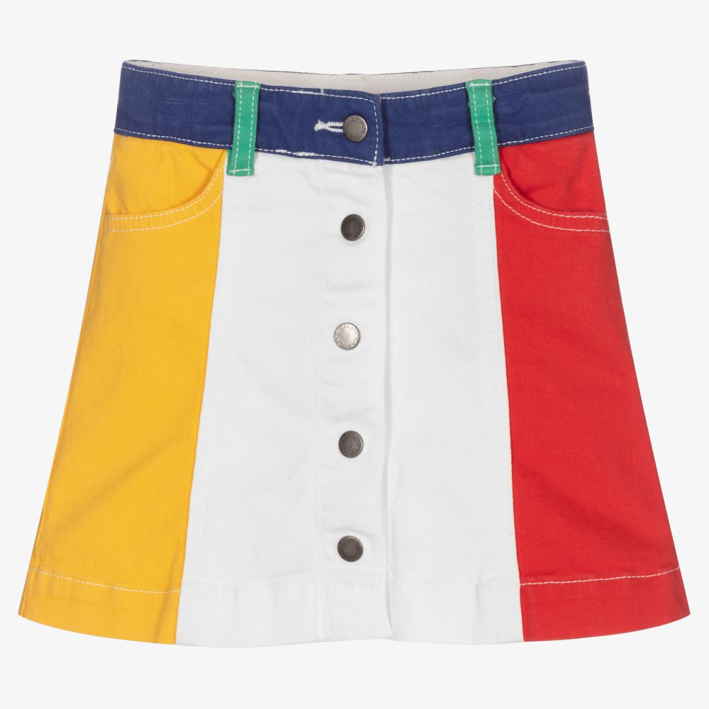 Stella McCartney Kids-تنورة قطن عضوي دنيم لون أبيض بطبعة ملونة | Childrensalon Outlet