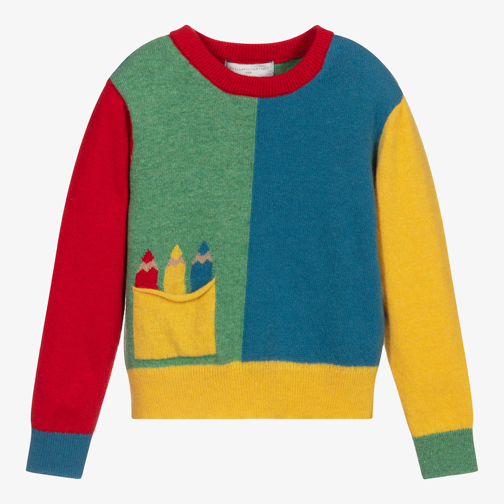 Stella McCartney Kids - سويتشيرت صوف محبوك بطبعة ملونة للبنات | Childrensalon